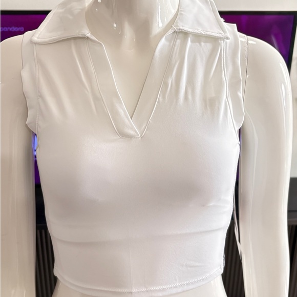 NWT Mono B Side Stripe Cropped Tennis Polo Top - Picture 2 of 5
